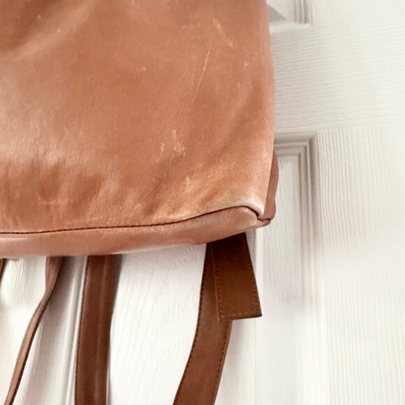 Coccinelle Tan Soft Leather Modern Sleek Top Zip Mini Backpack Silver Hardware - Picture 4 of 12